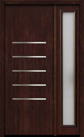 WDMA 50x96 Door (4ft2in by 8ft) Exterior Cherry 96in Contemporary Stainless Steel Bars Single Fiberglass Entry Door Sidelight FC871SS 1