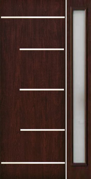 WDMA 50x96 Door (4ft2in by 8ft) Exterior Cherry 96in Contemporary Stainless Steel Bars Single Fiberglass Entry Door Sidelight FC873SS 1