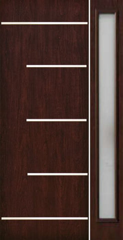 WDMA 50x96 Door (4ft2in by 8ft) Exterior Cherry 96in Contemporary Stainless Steel Bars Single Fiberglass Entry Door Sidelight FC873SS 1