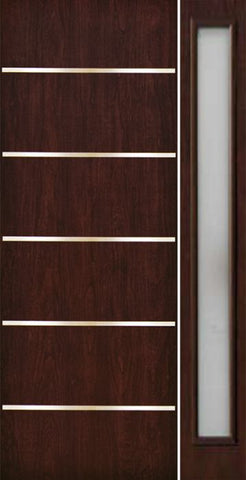 WDMA 50x96 Door (4ft2in by 8ft) Exterior Cherry 96in Contemporary Stainless Steel Bars Single Fiberglass Entry Door Sidelight FC875SS 1
