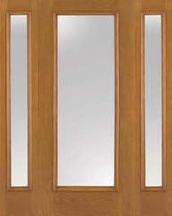 WDMA 52x80 Door (4ft4in by 6ft8in) Patio Oak Fiberglass Impact French Door Full Lite Clear Glass 6ft8in 2 Sidelight 1
