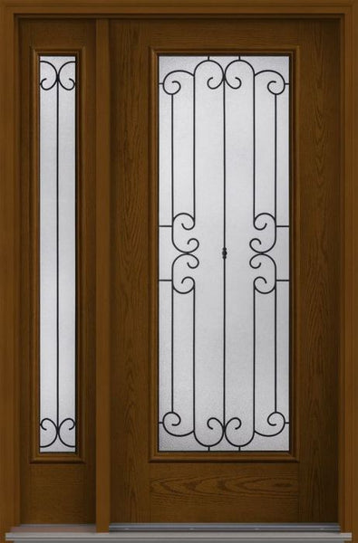 WDMA 52x80 Door (4ft4in by 6ft8in) Exterior Oak Riserva Full Lite W/ Stile Lines Fiberglass Door 2 Sides 1