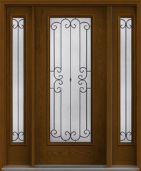 WDMA 52x80 Door (4ft4in by 6ft8in) Exterior Oak Riserva Full Lite W/ Stile Lines Fiberglass Door 2 Sides 2