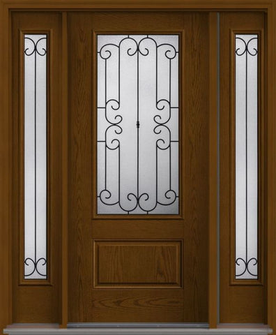 WDMA 52x80 Door (4ft4in by 6ft8in) Exterior Oak Riserva 3/4 Lite 1 Panel Fiberglass Door 2 Sides 1