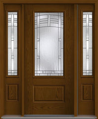 WDMA 52x80 Door (4ft4in by 6ft8in) Exterior Oak Maple Park 3/4 Lite 1 Panel Fiberglass Door 2 Sides 1