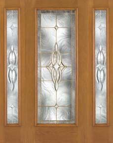 WDMA 52x80 Door (4ft4in by 6ft8in) Exterior Oak Fiberglass Impact Door Full Lite Wellesley 6ft8in 2 Sidelight 1