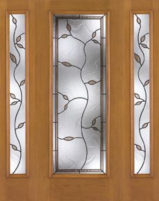 WDMA 52x80 Door (4ft4in by 6ft8in) Exterior Oak Fiberglass Impact Door Full Lite Avonlea 6ft8in 2 Sidelight 1