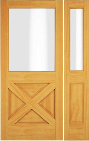 WDMA 52x96 Door (4ft4in by 8ft) Exterior Swing Knotty Alder Wood 1/2 Lite Rustic Crossbuk Single Door / 1 Sidelight 1
