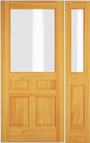 WDMA 52x96 Door (4ft4in by 8ft) Exterior Swing Hemlock Wood 1/2 Lite Single Door / 1 Sidelight 1