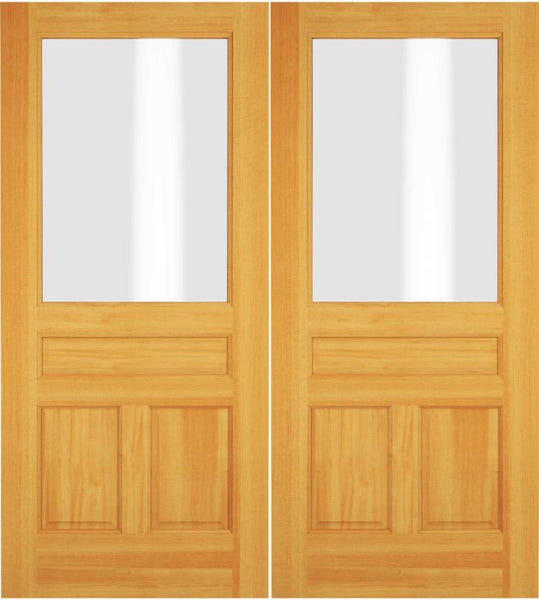 WDMA 52x96 Door (4ft4in by 8ft) Exterior Swing Knotty Pine Wood 1/2 Lite Double Door 1