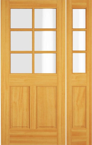 WDMA 52x96 Door (4ft4in by 8ft) Exterior Swing Maple Wood 1/2 Lite 6 Lite Single Door / 1 Sidelight 1