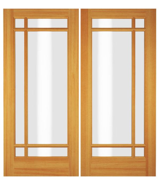 WDMA 52x96 Door (4ft4in by 8ft) Exterior Swing Knotty Pine Wood Full Lite Prairie Arts and Craft Double Door 1