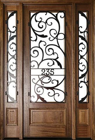 WDMA 52x96 Door (4ft4in by 8ft) Exterior Mahogany Wakefield Impact Single Door/2Sidelight w Iron #2 1