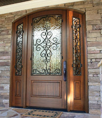WDMA 52x96 Door (4ft4in by 8ft) Exterior Mahogany Gilford Single/2Sidelight Arch Top Trinity 2