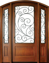 WDMA 52x96 Door (4ft4in by 8ft) Exterior Mahogany Burlwood Single/2Sidelight Arch Top Trinity 1
