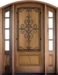 WDMA 52x96 Door (4ft4in by 8ft) Exterior Mahogany Trinity Solid Panel Single/2 TDL/SDL Sidelight Arch Top w Gilford Iron 1