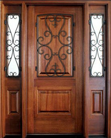 WDMA 52x96 Door (4ft4in by 8ft) Exterior Mahogany Solid Panel El Presidio Single Door/2Sidelight Santa Barbara 1