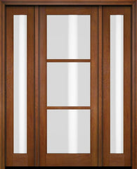 WDMA 52x96 Door (4ft4in by 8ft) Exterior Swing Mahogany 3 Lite TDL Single Entry Door Full Sidelights 4