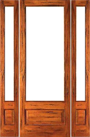 WDMA 52x96 Door (4ft4in by 8ft) Patio Tropical Hardwood Rustic-1-lite-P/B French Solid Wood IG Glass Sidelights Door 1