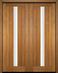 WDMA 52x96 Door (4ft4in by 8ft) Interior Swing Mahogany Modern 2 Flat Panel Center Lite Shaker Exterior or Double Door 2