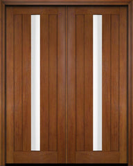 WDMA 52x96 Door (4ft4in by 8ft) Interior Swing Mahogany Modern 2 Flat Panel Center Lite Shaker Exterior or Double Door 5