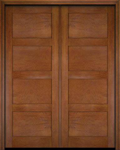 WDMA 52x96 Door (4ft4in by 8ft) Interior Swing Mahogany Modern 4 Flat Panel Shaker Exterior or Double Door 4