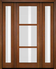 WDMA 52x96 Door (4ft4in by 8ft) Exterior Swing Mahogany 3 Lite Windermere Shaker Single Entry Door Sidelights 4
