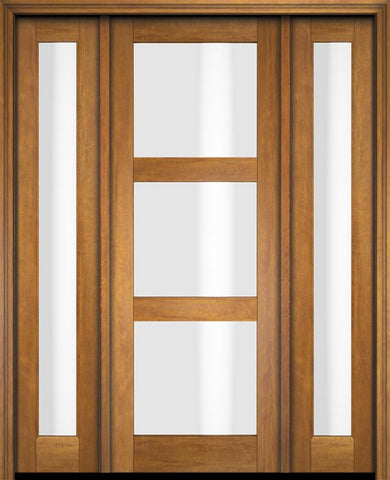 WDMA 52x96 Door (4ft4in by 8ft) Exterior Swing Mahogany Modern 3 Lite Shaker Single Entry Door Sidelights 1