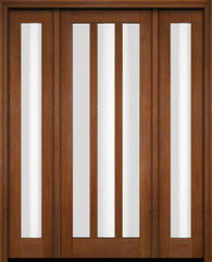 WDMA 52x96 Door (4ft4in by 8ft) Exterior Swing Mahogany Modern Slim 3 Glass Shaker Single Entry Door Sidelights 4