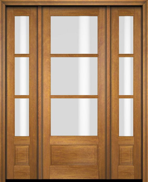 WDMA 52x96 Door (4ft4in by 8ft) Exterior Swing Mahogany 3/4 3 Lite TDL Single Entry Door Sidelights 1
