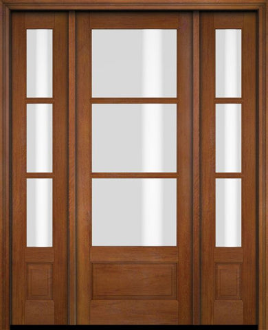 WDMA 52x96 Door (4ft4in by 8ft) Exterior Swing Mahogany 3/4 3 Lite TDL Single Entry Door Sidelights 4
