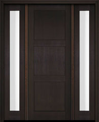 WDMA 52x96 Door (4ft4in by 8ft) Exterior Swing Mahogany Modern 3 Flat Panel Shaker Single Entry Door Sidelights 2