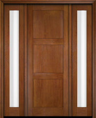 WDMA 52x96 Door (4ft4in by 8ft) Exterior Swing Mahogany Modern 3 Flat Panel Shaker Single Entry Door Sidelights 4