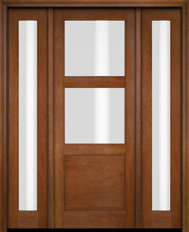 WDMA 52x96 Door (4ft4in by 8ft) Exterior Swing Mahogany 2 Lite Over Raised Panel Single Entry Door Sidelights 4