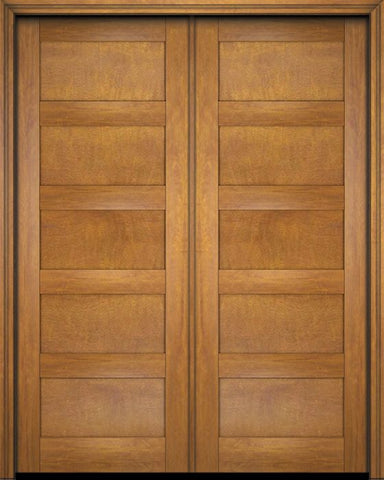 WDMA 52x96 Door (4ft4in by 8ft) Exterior Barn Mahogany Modern 5 Flat Panel Shaker or Interior Double Door 1