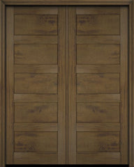 WDMA 52x96 Door (4ft4in by 8ft) Exterior Barn Mahogany Modern 5 Flat Panel Shaker or Interior Double Door 3