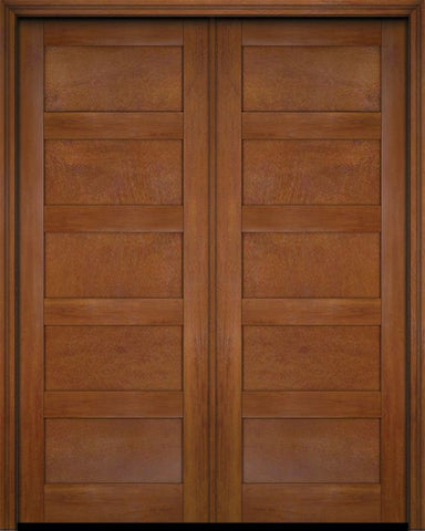 WDMA 52x96 Door (4ft4in by 8ft) Exterior Barn Mahogany Modern 5 Flat Panel Shaker or Interior Double Door 4