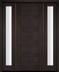WDMA 52x96 Door (4ft4in by 8ft) Exterior Swing Mahogany Modern 5 Flat Panel Shaker Single Entry Door Sidelights 2