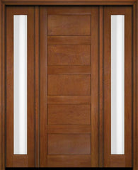 WDMA 52x96 Door (4ft4in by 8ft) Exterior Swing Mahogany Modern 5 Flat Panel Shaker Single Entry Door Sidelights 4