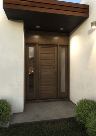 WDMA 52x96 Door (4ft4in by 8ft) Exterior Swing Mahogany Modern Slim Panel Shaker Single Entry Door Sidelights 12
