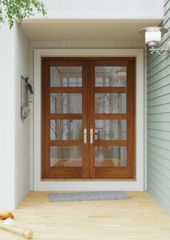 WDMA 52x96 Door (4ft4in by 8ft) Exterior Barn Mahogany Modern 4 Lite Shaker or Interior Double Door 1