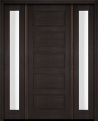 WDMA 52x96 Door (4ft4in by 8ft) Exterior Swing Mahogany 5 Raised Panel Solid Single Entry Door Sidelights 2
