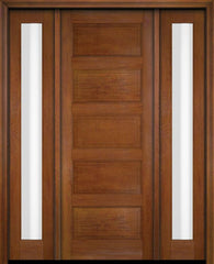 WDMA 52x96 Door (4ft4in by 8ft) Exterior Swing Mahogany 5 Raised Panel Solid Single Entry Door Sidelights 4