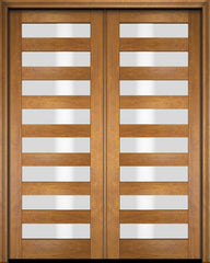 WDMA 52x96 Door (4ft4in by 8ft) Exterior Barn Mahogany Modern Slimlite Glass Shaker or Interior Double Door 1