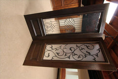 WDMA 52x96 Door (4ft4in by 8ft) Exterior Mahogany Door Two Sidelights Leaf Scrollwork Ironwork Glass 7