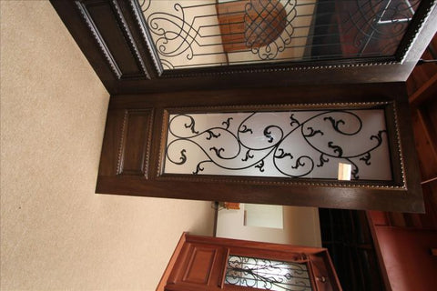 WDMA 52x96 Door (4ft4in by 8ft) Exterior Mahogany Door Two Sidelights Leaf Scrollwork Ironwork Glass 9