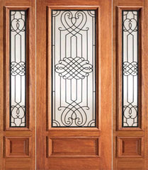 WDMA 52x96 Door (4ft4in by 8ft) Exterior Mahogany Designer Iron Scrollwork Glass Door Two Sidelight 1