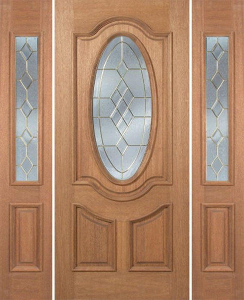 WDMA 54x80 Door (4ft6in by 6ft8in) Exterior Mahogany Carmel Single Door/2side w/ A Glass - 6ft8in Tall 1