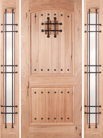 WDMA 54x80 Door (4ft6in by 6ft8in) Exterior Walnut Rustica Single Door/2side Clear Glass and Cage with Speakeasy 1
