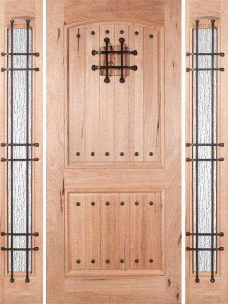 WDMA 54x80 Door (4ft6in by 6ft8in) Exterior Walnut Rustica Single Door/2side Rain Glass and Cage with Speakeasy 1